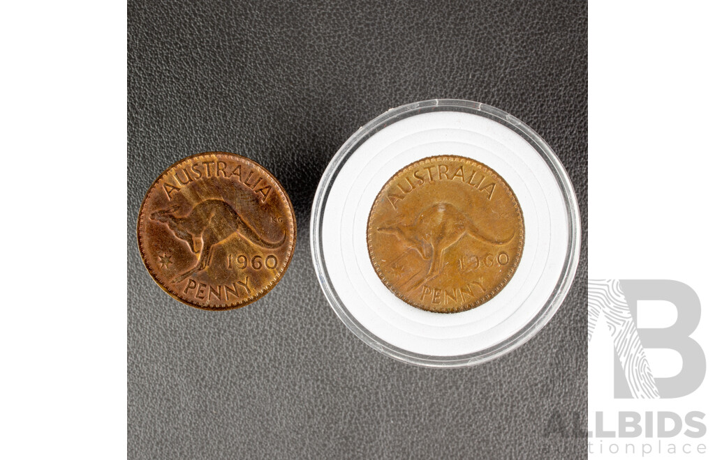 Two Australian 1960 QE2 UNC Pennies