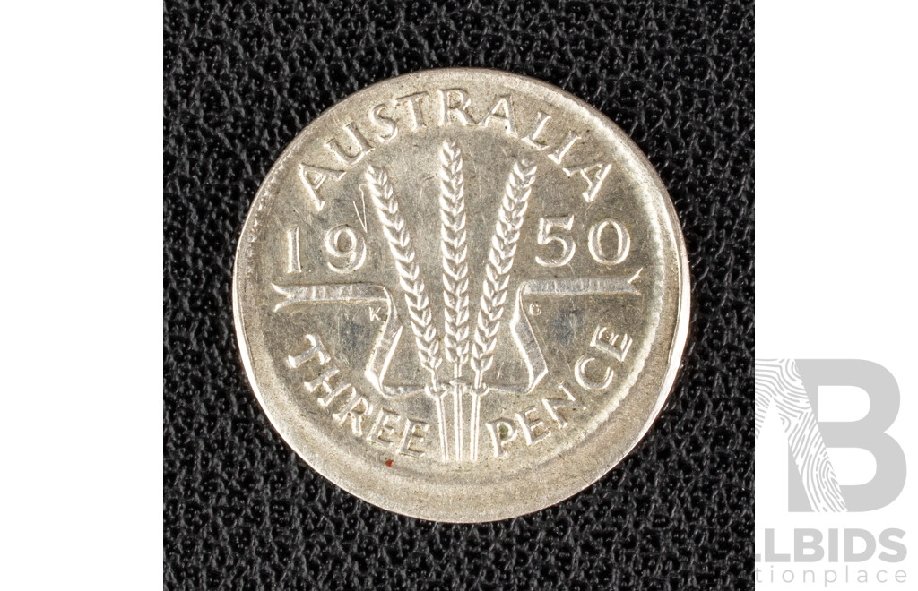 Australian 1950 Silver Threepence with Off Center Mis-Strike .500