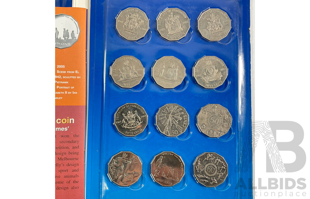 Australian Scholastic Fifty Cent Coin Collection and Folder Including 2001 Federation Set