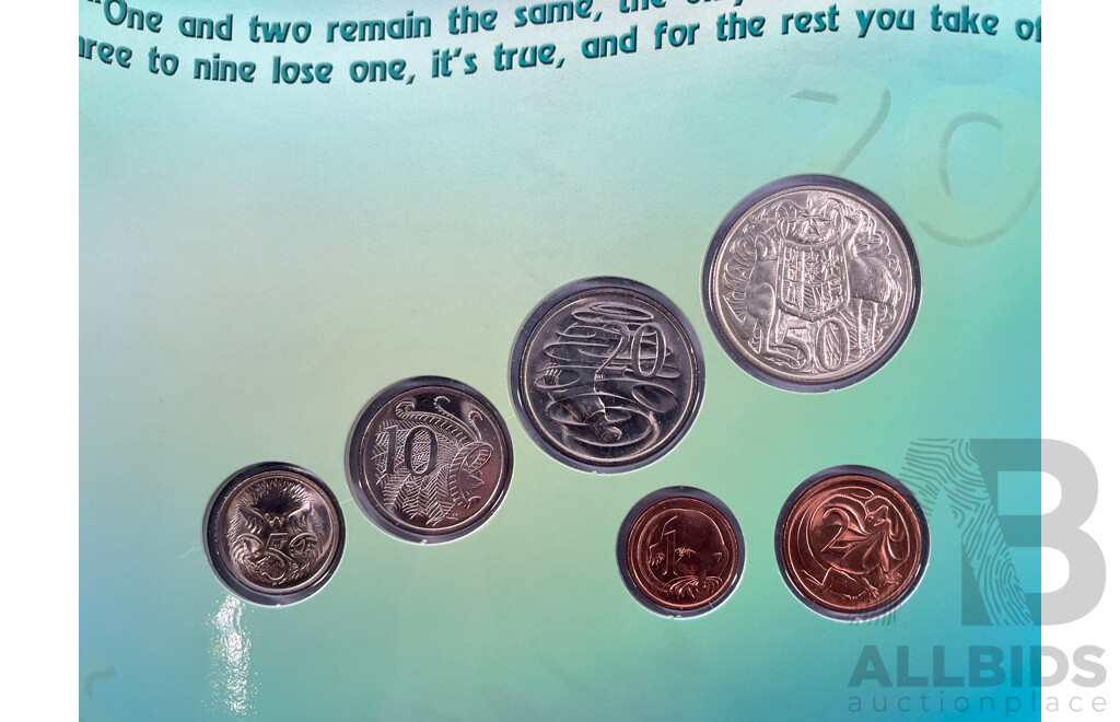Australian ''Out with the Pence in with the Cents'' Twelve Coin Commemorative Folder Including 1966 Round Silver Fifty Cent Coin