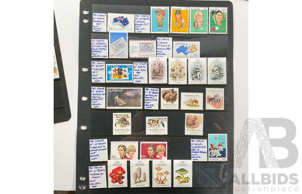 Australian Early 1980's Mint Stamp, Strips Minisheets, Sets