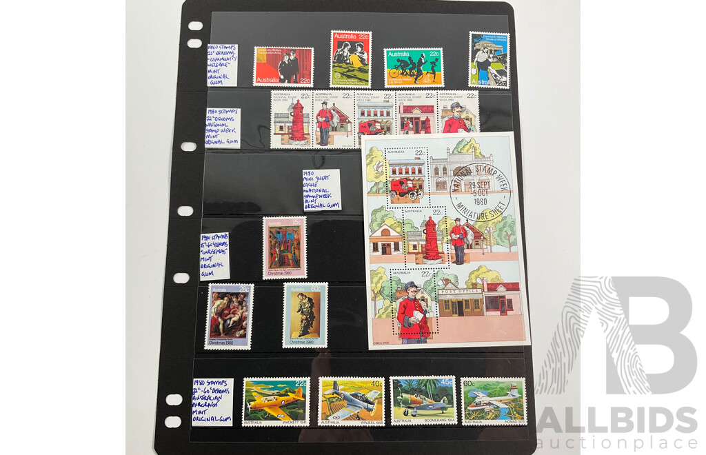 Australian Early 1980's Mint Stamp, Strips Minisheets, Sets