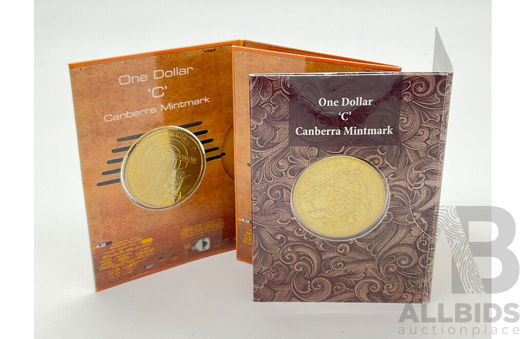 Australian RAM One Dollar Coins, 2006 Fifty Years of Telivision 'C' Mint Mark and 2008 One Hundred Years of Coat of Arms 'C' Mint Mark