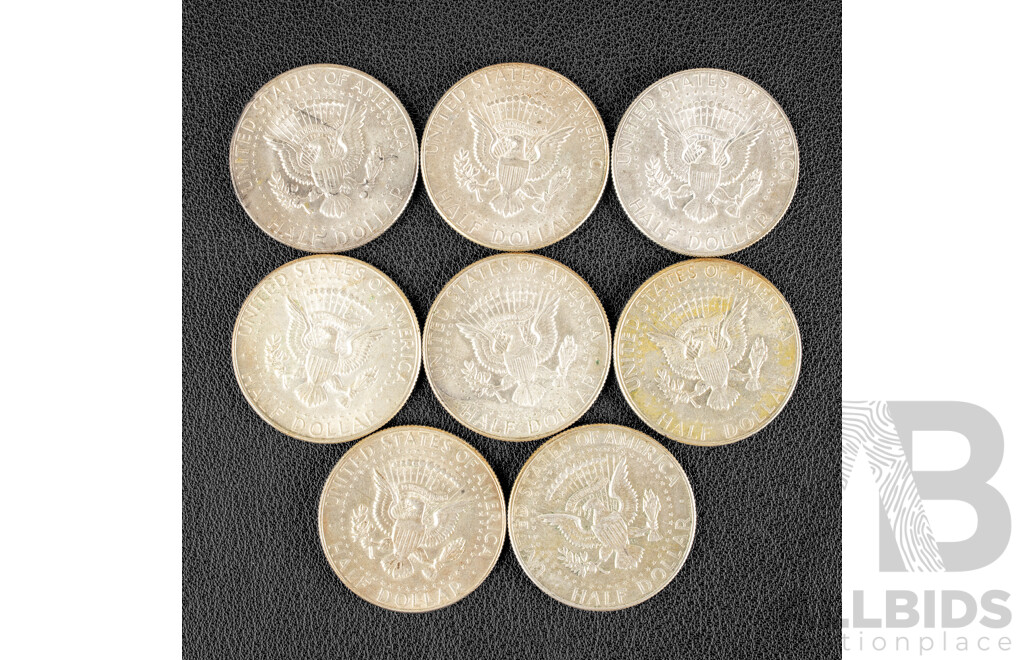 Eight USA Silver Kennedy Half Dollars Including 1965, 1967, 1968, 1969 .400