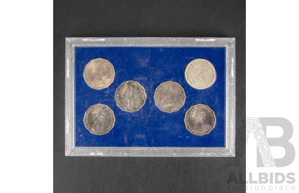 Australian Fifty Cent Coin Set, 1966 to 1982 Including 1966 Round Silver