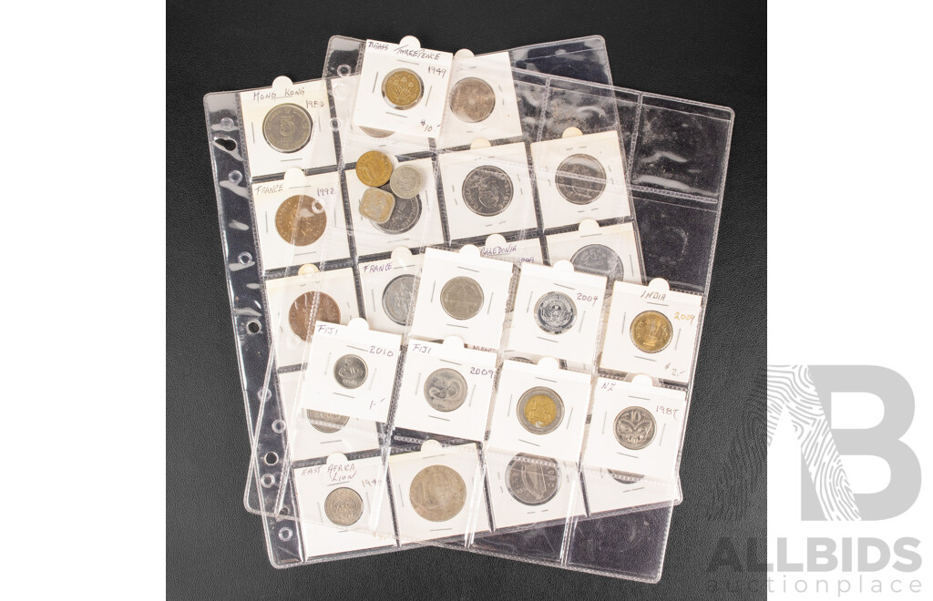 Collection of International Coins Including Philippines, France, Malta, Ireland, East Africa, Hong Kong, Vanuatu, New Caledonia, Sweden