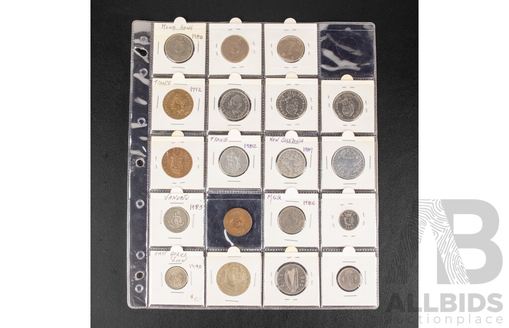 Collection of International Coins Including Philippines, France, Malta, Ireland, East Africa, Hong Kong, Vanuatu, New Caledonia, Sweden