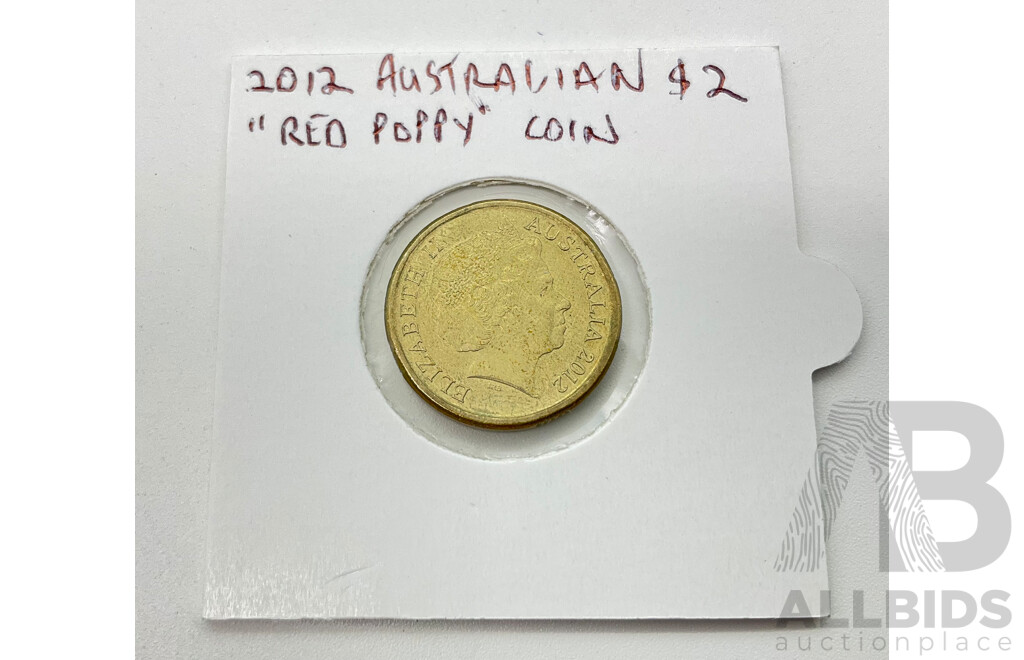 Australian 2012 Two Dollar Coin, Remembrance - Red Poppy