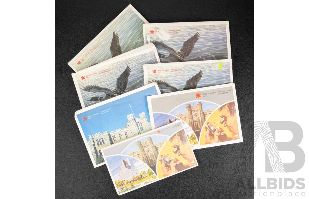 Seven Royal Canadian Mint UNC Coin Year Sets Including 1984, 1986, 1987, 1988, 1989, 1990, 1991