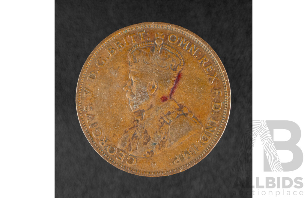 Australian 1923 KGV Penny, Planchet Flaw