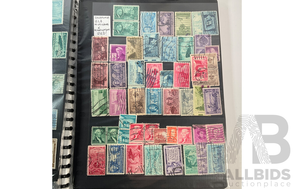 Album of Vintage USA Stamps, Examples Spanning 1870's to 1980's Including Benjamin Franklin, George Washington, James A. Garfield, Black Heritage and More