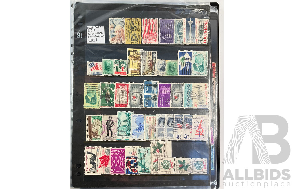 Album of Vintage USA Stamps, Examples Spanning 1870's to 1980's Including Benjamin Franklin, George Washington, James A. Garfield, Black Heritage and More
