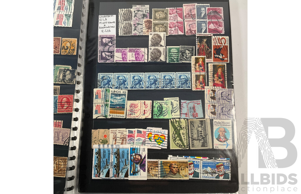 Album of Vintage USA Stamps, Examples Spanning 1870's to 1980's Including Benjamin Franklin, George Washington, James A. Garfield,  Black Heritage and More