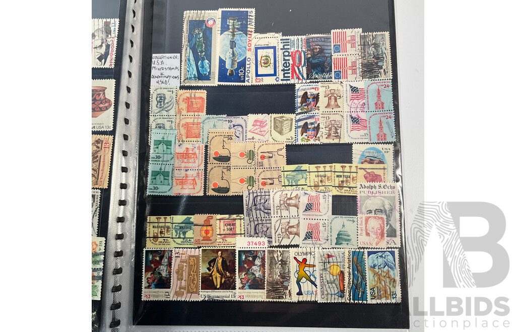 Album of Vintage USA Stamps, Examples Spanning 1870's to 1980's Including Benjamin Franklin, George Washington, James A. Garfield,  Black Heritage and More