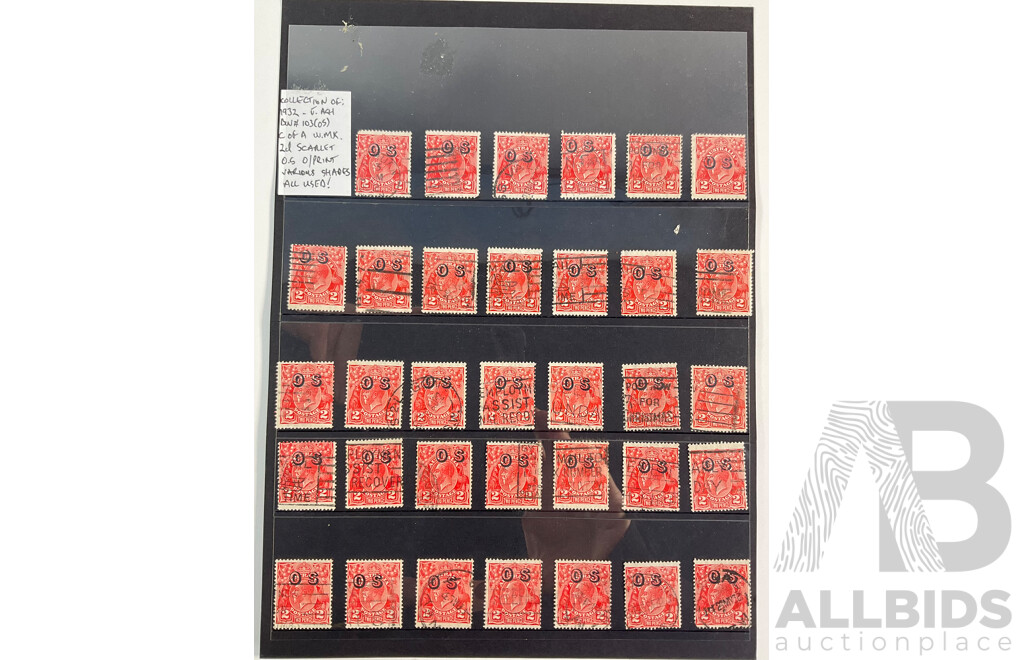 Collection of Australian 1932 KGV Official Service Stamps, Two Penny