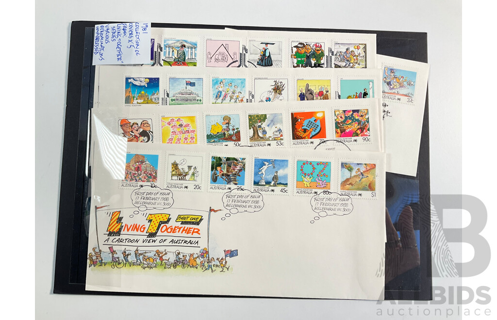 Collection of Australian Mint Stamps and Stamp Blocks with 1981 Living Together First Day Cover Series