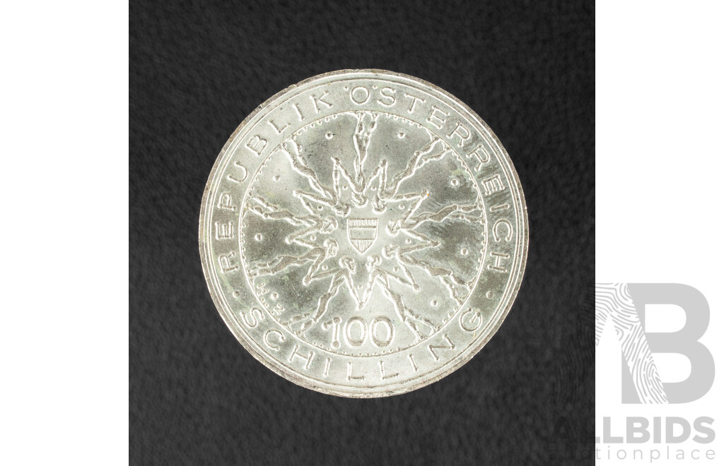 Austria 1978 Silver One Hundred Schilling Coin, 700th Anniversary of the Battle of Durnkrut and Jedenspeigen .640