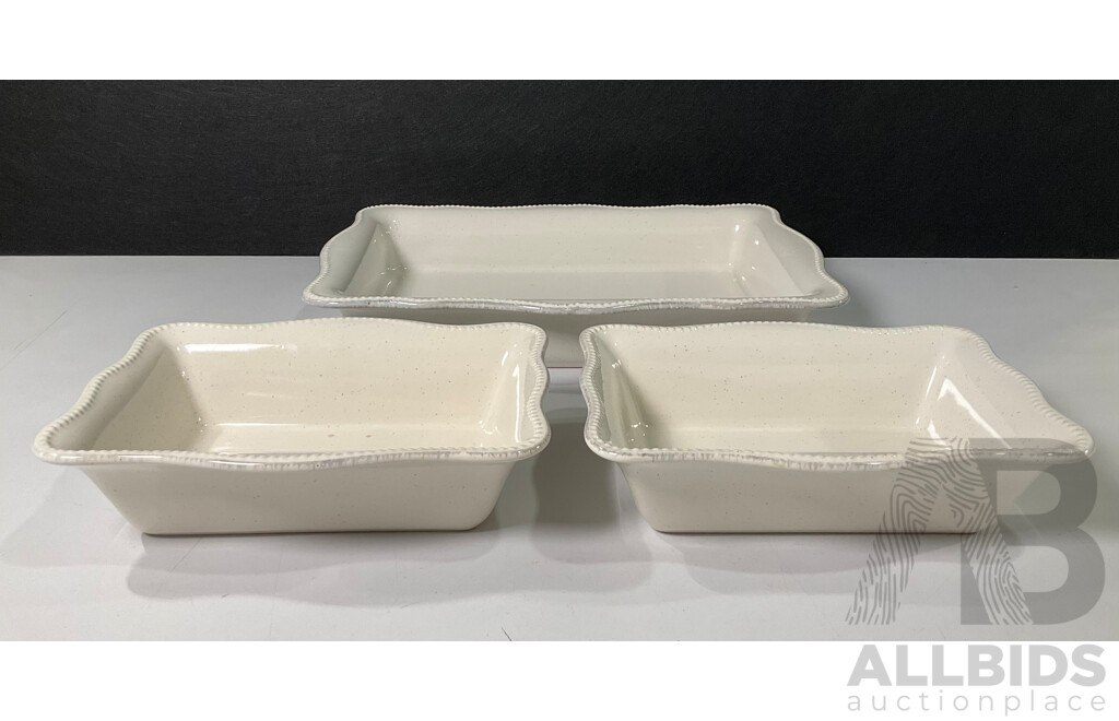 Three Ceramic Stoneware Baking Dishes, Matching Trio