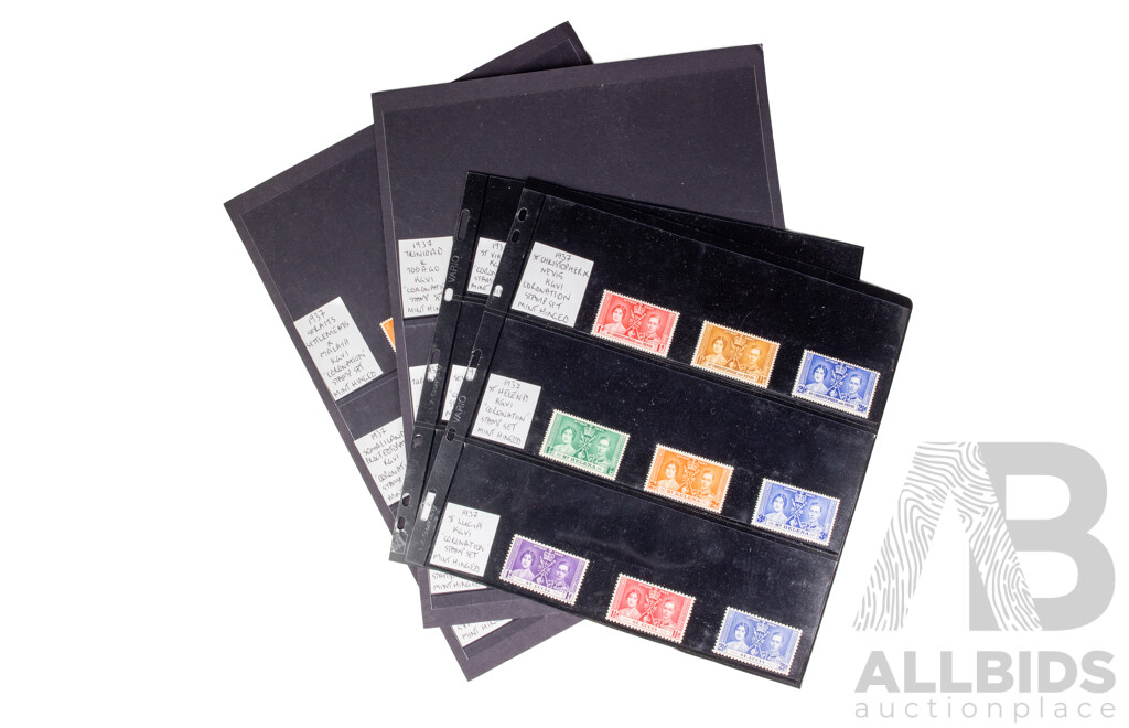 British Commonwealth 1937 King George and Queen Mother Mint Hinged Stamp Sets Including Swaziland, Sierra Leone, St Lucia, St Christopher and Nevis, St Helena, Seychelles, St Vincent, Somaliland Protectorate, Straits Settlement Malaya................