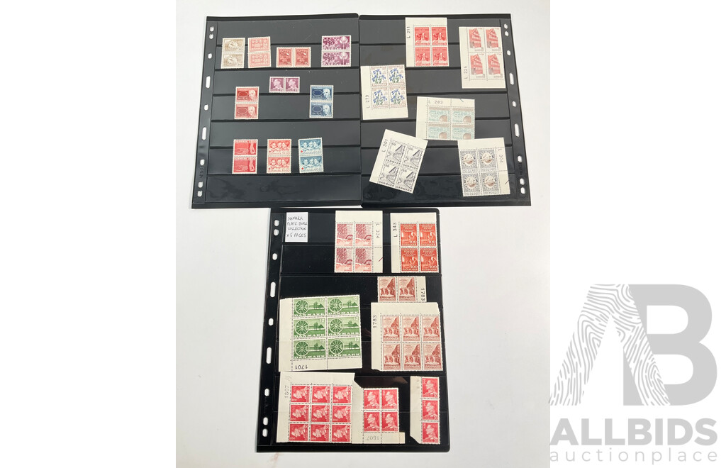 Collection of Vintage Denmark Mint Plate Block Stamps