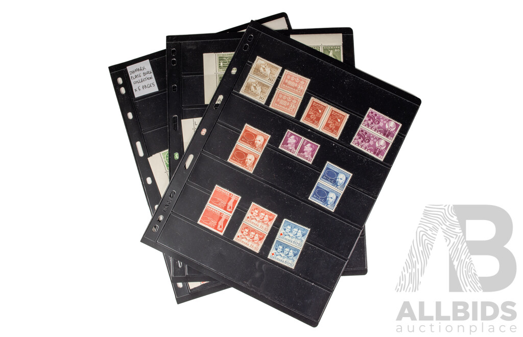 Collection of Vintage Denmark Mint Plate Block Stamps