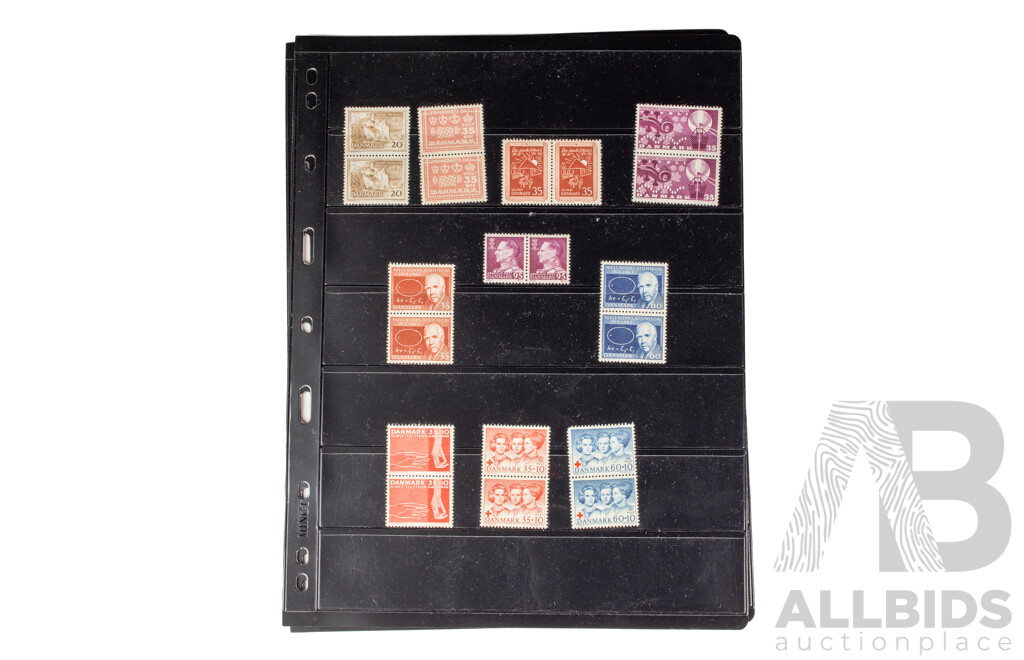 Collection of Vintage Denmark Mint Plate Block Stamps