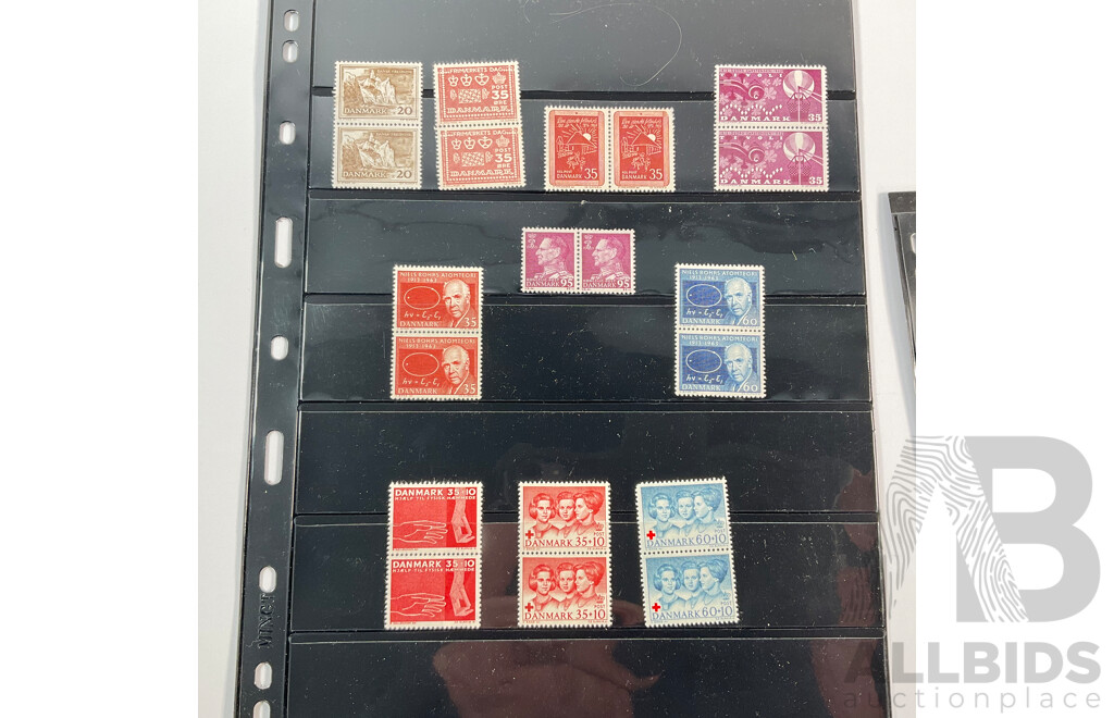 Collection of Vintage Denmark Mint Plate Block Stamps