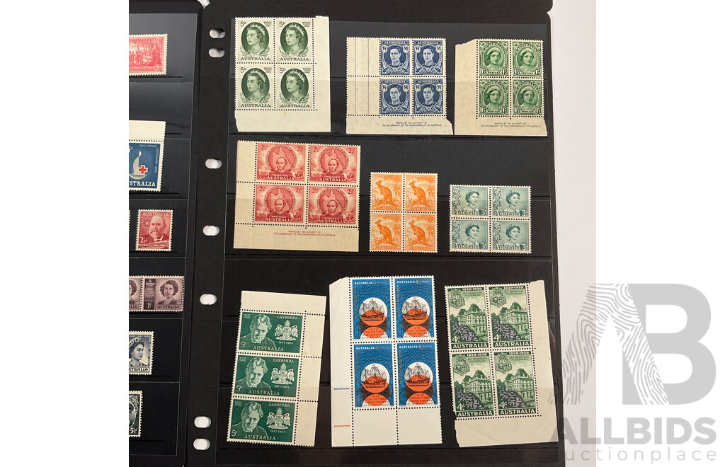 Collection of Australian Stamps, Blocks and Strips Including Government of of the Commonwealth of Australia Prints, Overprints