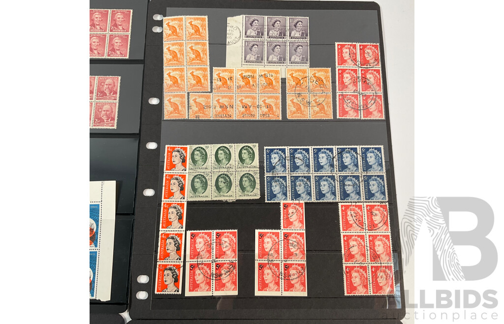 Collection of Australian Stamps, Blocks and Strips Including Government of of the Commonwealth of Australia Prints, Overprints