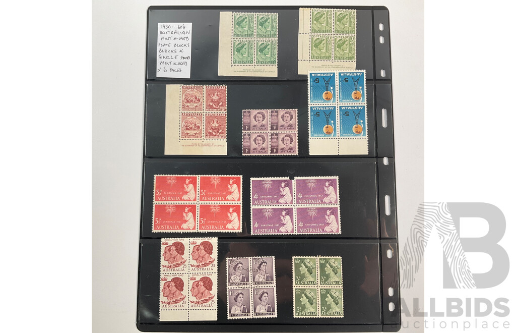 Collection of Australian Stamps, Blocks and Strips Including Government of of the Commonwealth of Australia Prints, Overprints