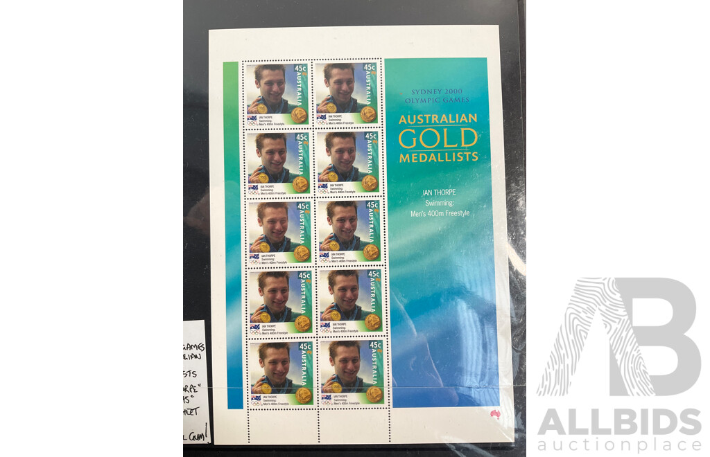 Australian 2000 Gold Medalists Mint Stamp Blocks, Eight Sheets