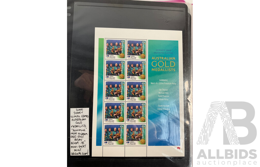 Australian 2000 Gold Medalists Mint Stamp Blocks, Eight Sheets