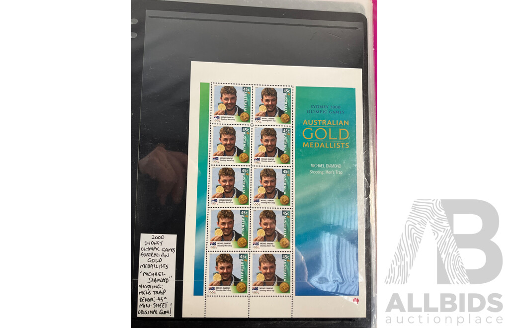 Australian 2000 Gold Medalists Mint Stamp Blocks, Eight Sheets
