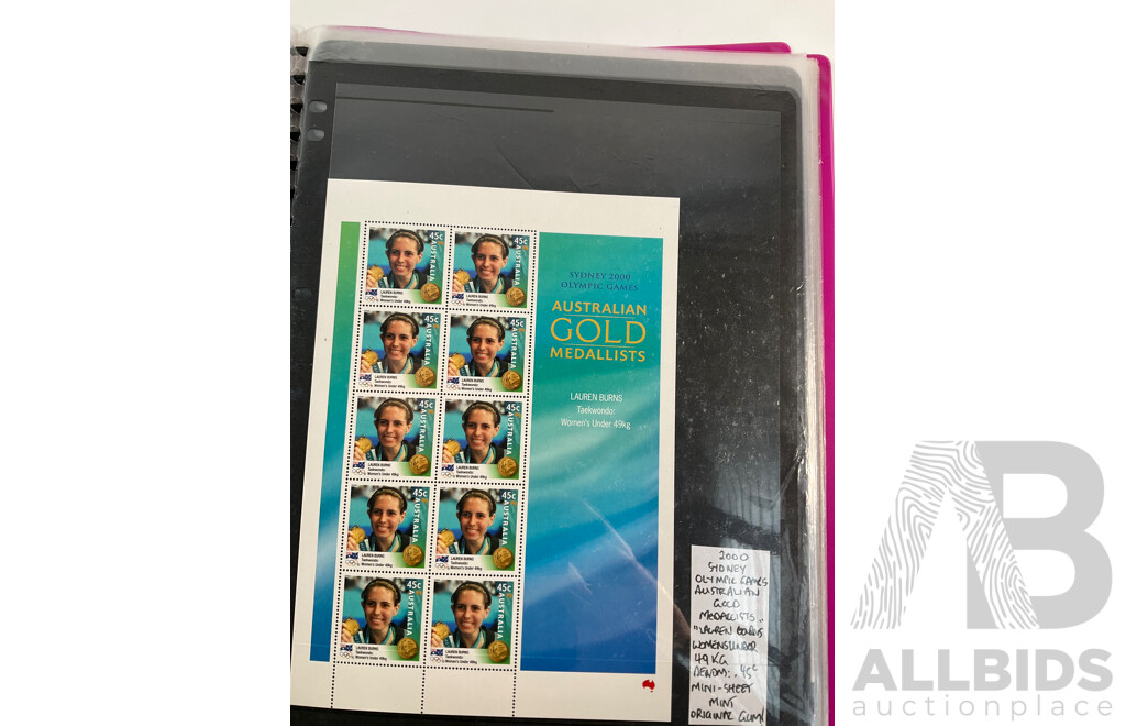 Australian 2000 Gold Medalists Mint Stamp Blocks, Eight Sheets