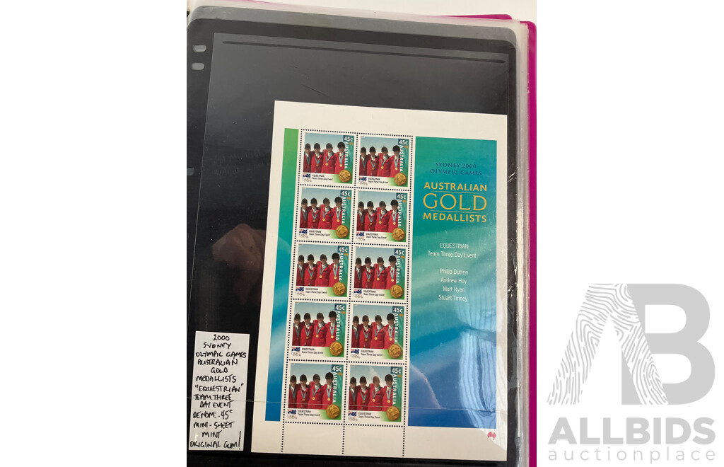 Australian 2000 Gold Medalists Mint Stamp Blocks, Eight Sheets