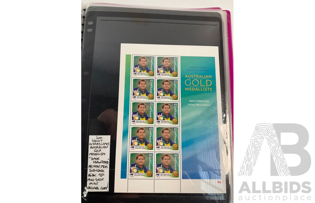 Australian 2000 Gold Medalists Mint Stamp Blocks, Eight Sheets