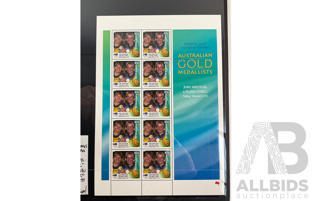 Australian 2000 Gold Medalists Mint Stamp Blocks, Seven Sheets