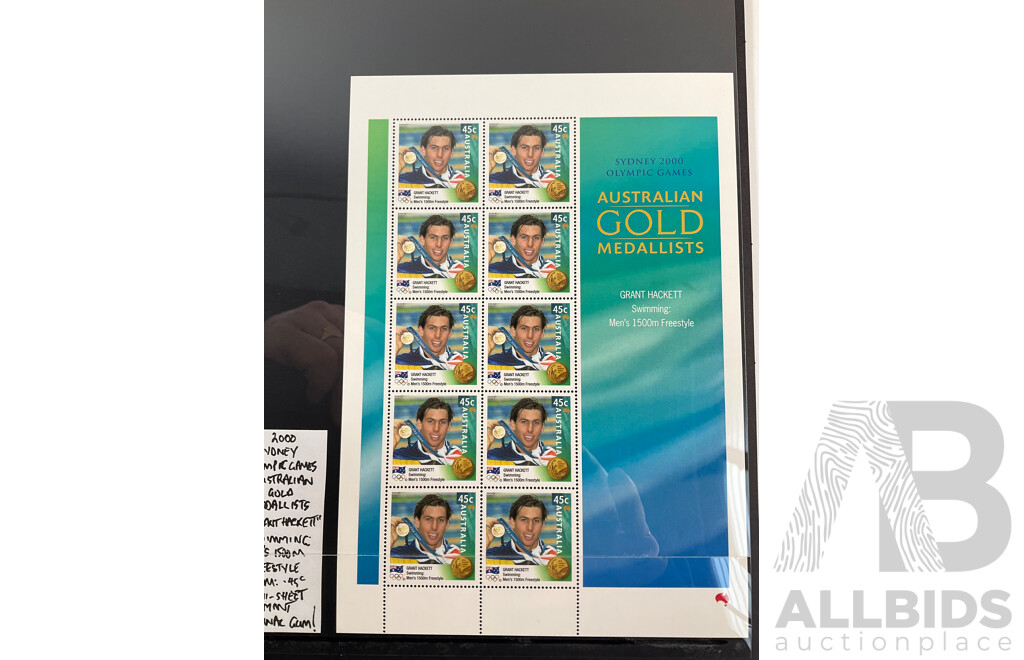 Australian 2000 Gold Medalists Mint Stamp Blocks, Seven Sheets