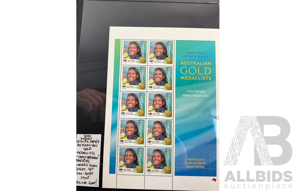 Australian 2000 Gold Medalists Mint Stamp Blocks, Seven Sheets