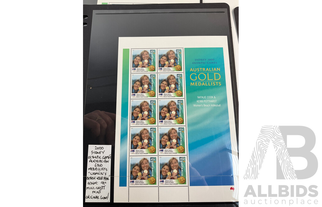 Australian 2000 Gold Medalists Mint Stamp Blocks, Seven Sheets