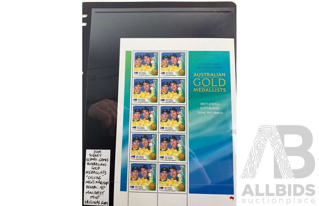 Australian 2000 Gold Medalists Mint Stamp Blocks, Seven Sheets