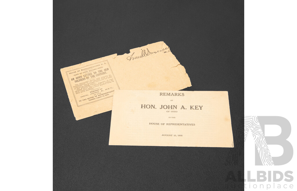 USA 1916 - An Open Letter to the Old Soldiers of the Country From Honorable Hon. John A. Key of Ohio in the House of Representatives