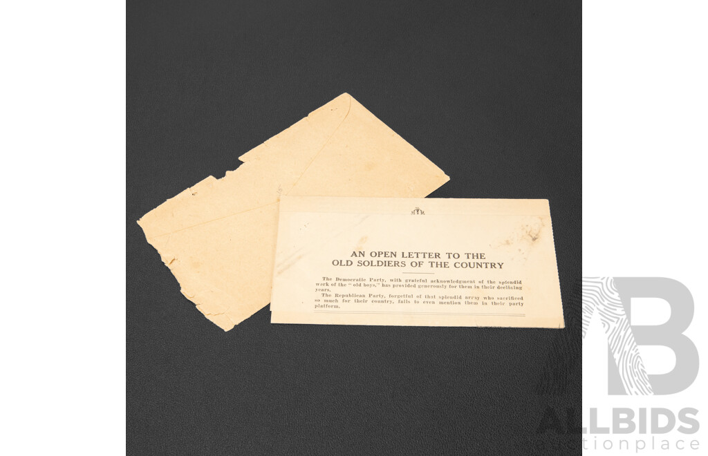 USA 1916 - An Open Letter to the Old Soldiers of the Country From Honorable Hon. John A. Key of Ohio in the House of Representatives