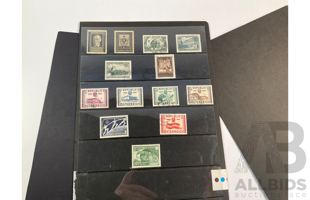 Collection of International Mint and Cancelled Stamps Including Austria, Japan, China, Singapore, Tuvalu, Indonesia, Chile