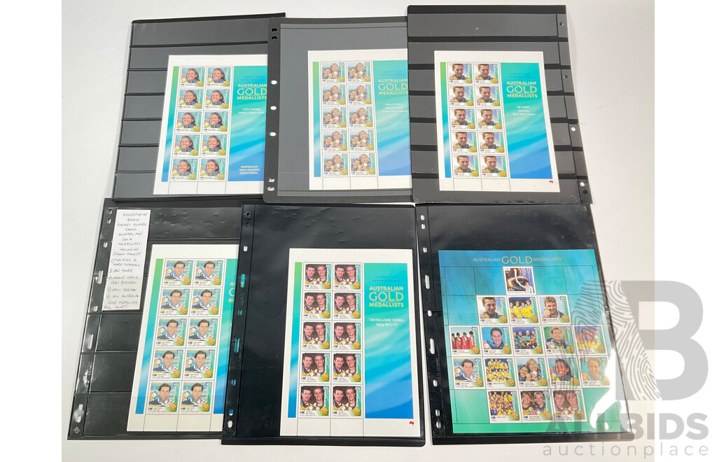 Six Australian 2001 Mint Stamp Sheets, Sydney Olympics Gold Medalists