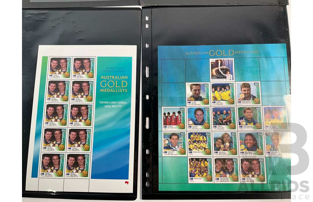 Six Australian 2001 Mint Stamp Sheets, Sydney Olympics Gold Medalists