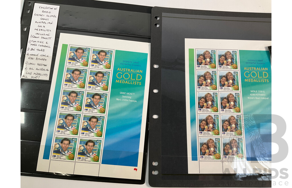 Six Australian 2001 Mint Stamp Sheets, Sydney Olympics Gold Medalists