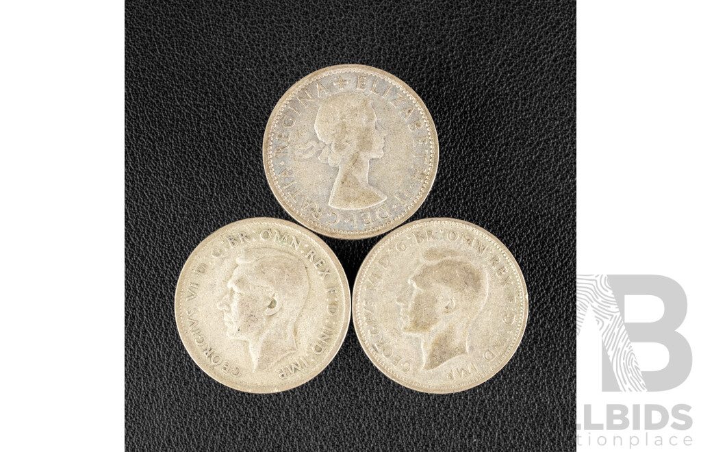 Three Australian Silver Florins Including Two 1947 and 1954 .500