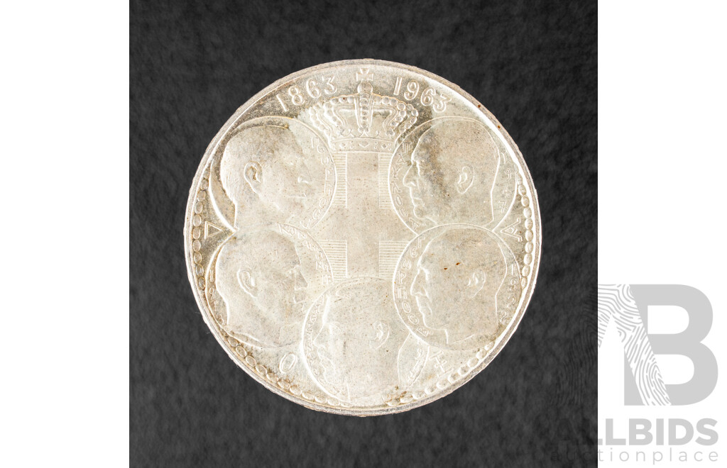 Greece 1963 Silver Thirty Drachma Coin, 100th Anniversary of the Five Greek Kings .835