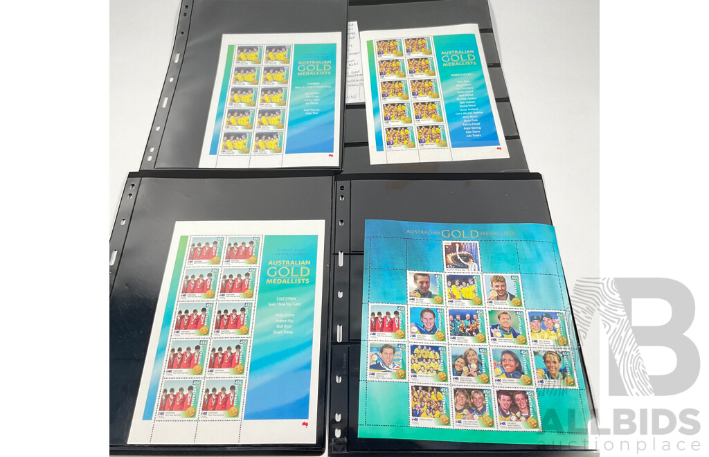 Australian 2000 Mint Stamp Blocks, Sydney Olympics Gold Medalists Hockey, Swimming, Equestrian